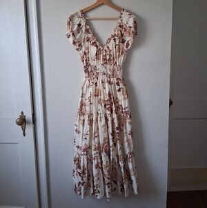 Abercrombie & Fitch Cream Floral Smocked Tiered Dress Cotton & Poly Mix